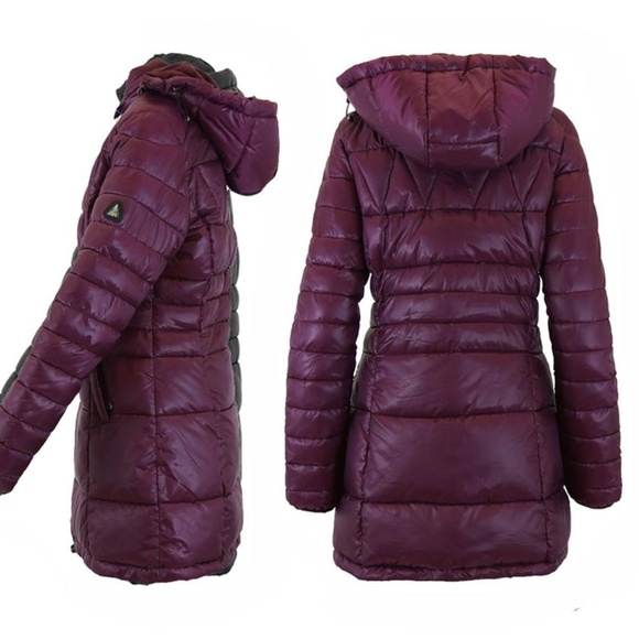 Women's Silhouette Style Puffer Jackets - Burgundy - Picture 2 of 2